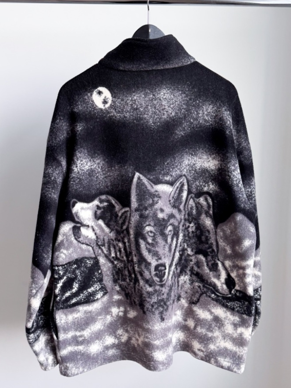 Vtg 90s Wolf All Over Print Fleece Jacket Full Zip M Cozy Gorpcore